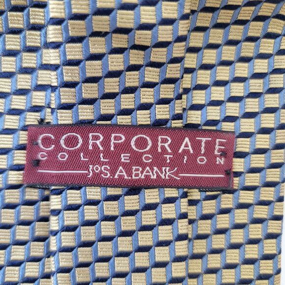 Jos A Bank Corp 100% Silk Embroidered Blue/Gold Stacked Boxes Necktie 57x3.75 - Picture 4 of 7